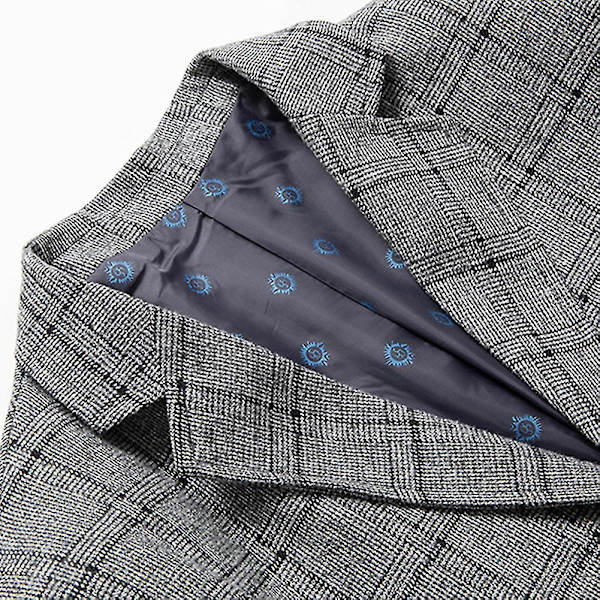 Herr Slim Fit Casual Två Knappar Kostymkavaj Rutig Blazer Business Jacka Grå M