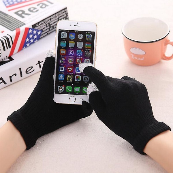 Vinter Touch Screen Handskar Dam Herr Varma Stretch Stickade Vantar Imitation Style3