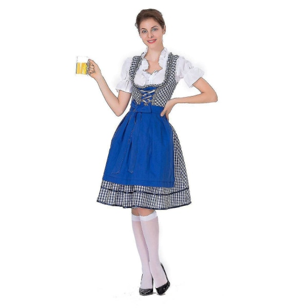 Naisten Oktoberfest-asu Saksalainen Dirndl-mekko-asumekko Baijerin karnevaalijuhla, 100 % uutta Blue L