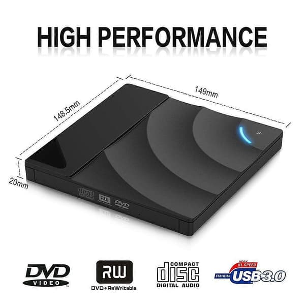 Extern Optisk Enhet Portabel DVD-spelare, Höghastighets USB 3.0 CD DVD-RW Slim Disk Reader (blå)