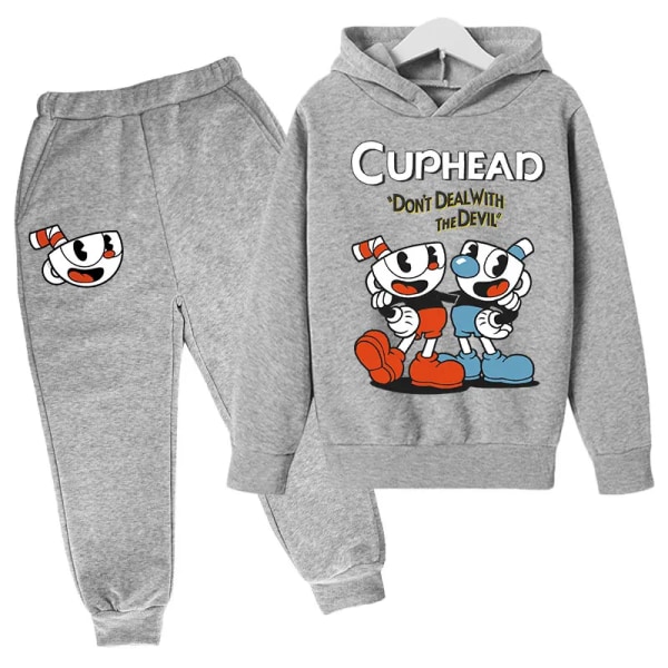 Kids Game Cuphead hoodie bomull Barn hoodies byxor tvådelade barnkläder set 4-14 år barn kläder Barn hoodies Khaki 11T-12T