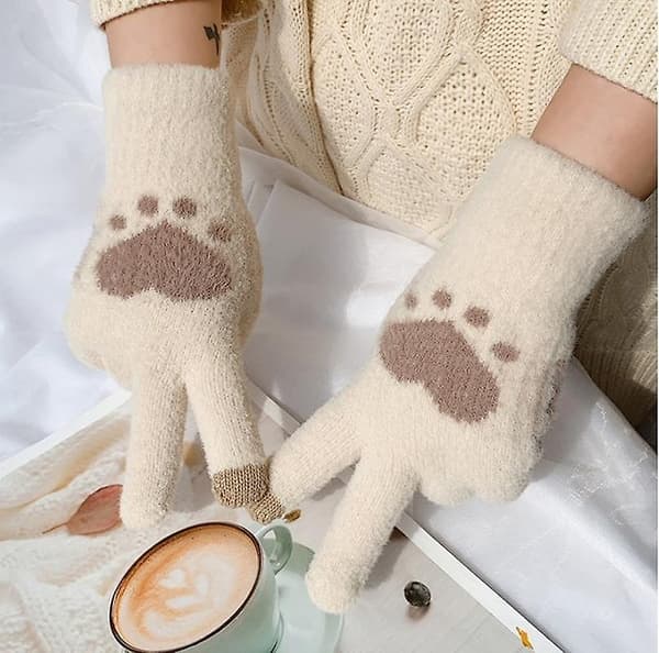 Søde hjertehandsker til kvinder, fluffy plys handsker til vinter Taro purple