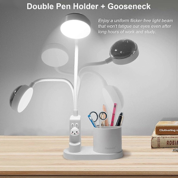 Bordlampe for barn, studielampe med stativ, automatisk fargeskiftende nattbordslampe, oppladbar og dimbar LED-leselampe for barn