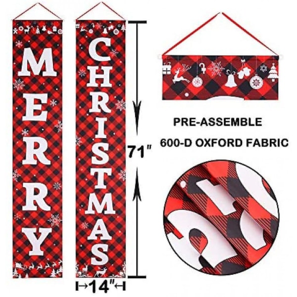 Wekity Veranda Julepynt, God Jul Banner, Jule Verandaskilt - Store Juledekorasjoner til Ytterdør Utendørs - 71x14