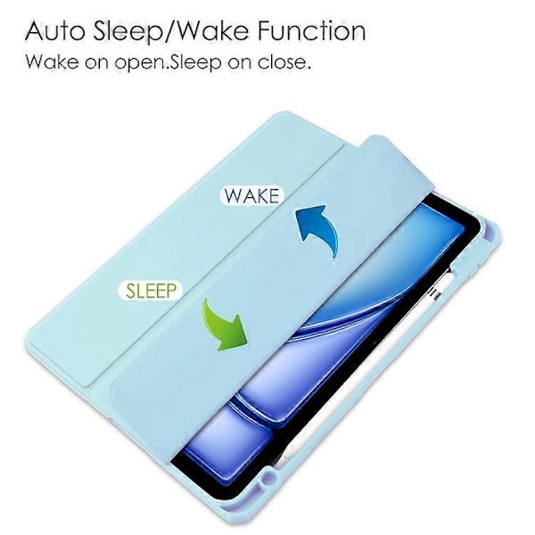 Kompatibelt Skal för iPad Air 11 (2024) Transparent Fodral PU Läder Auto Wake Sleep Skyddande Fodral med Pennhållare LightBlue