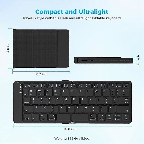 Sammenleggbart Bluetooth-tastatur, universelt sammenleggbart tastatur for mobiltelefoner og nettbrett, kan enkelt Sw