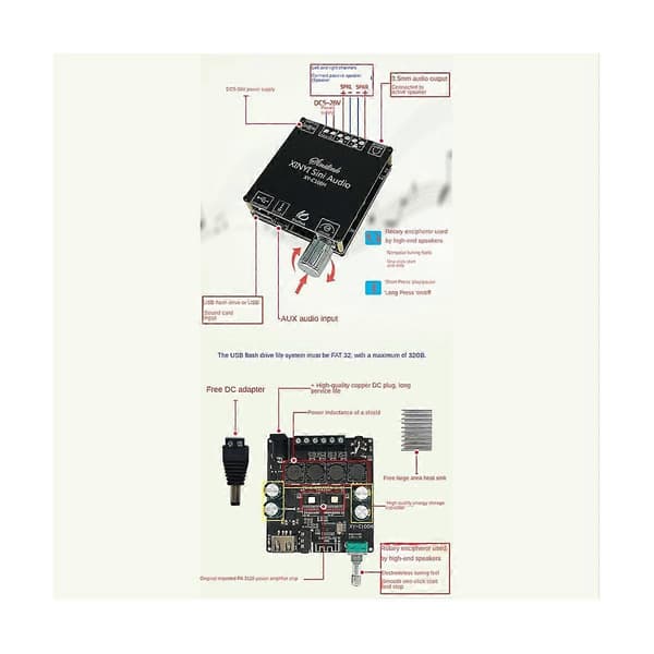 XY-C100H Bluetooth5.0 Digital Förstärkar Kort TPA3116D2 100W+100W 2-Kanals HIFI Version 2.0 Stereo