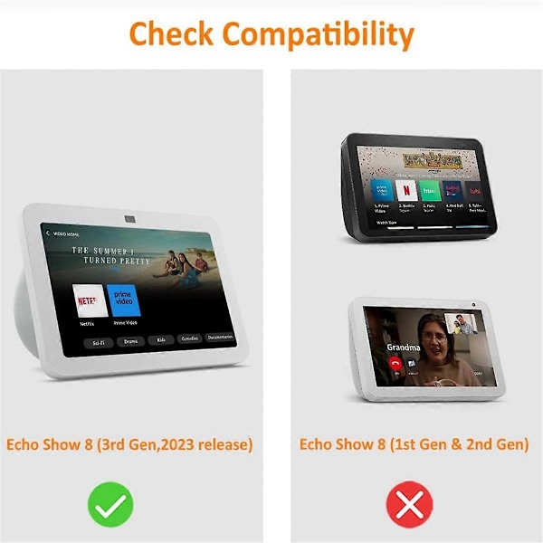 Stativ for Echo Show 8 (3. Gen) Justerbar Design Hvit