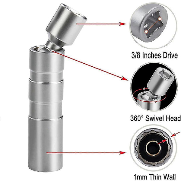 14 mm sytytystulppa-avain, 3/8 tuuman magneettinen ohutseinämäinen sytytystulppa-avainsarja, yleisnivel 12-kulmainen