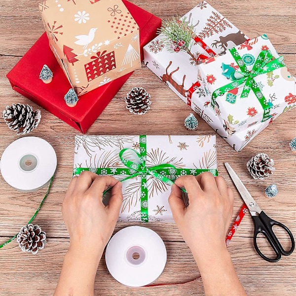 22 Meter Sateng Julebånd God Jul Grosgrain Bånd for Dekor og Gaveinnpakning