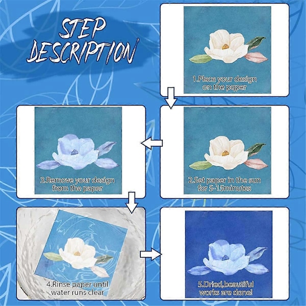 60 Ark Cyanotypi Papper Soltryck Konst Kit Högkänsligt Solpapper Natur-Soltryck Kit Ritning