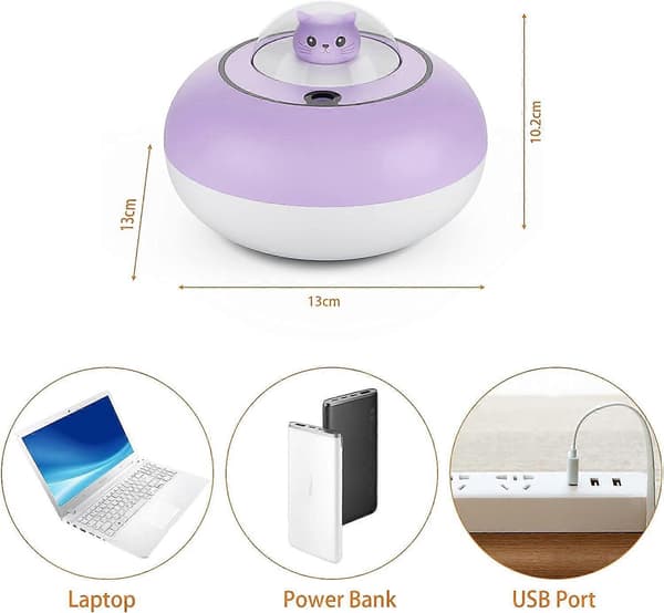 Søte Luftfuktere for Hjemmesoverom 300 ML Mini Luftfuktere med Timer Automatisk Avstenging, 2 Tåkemoduser