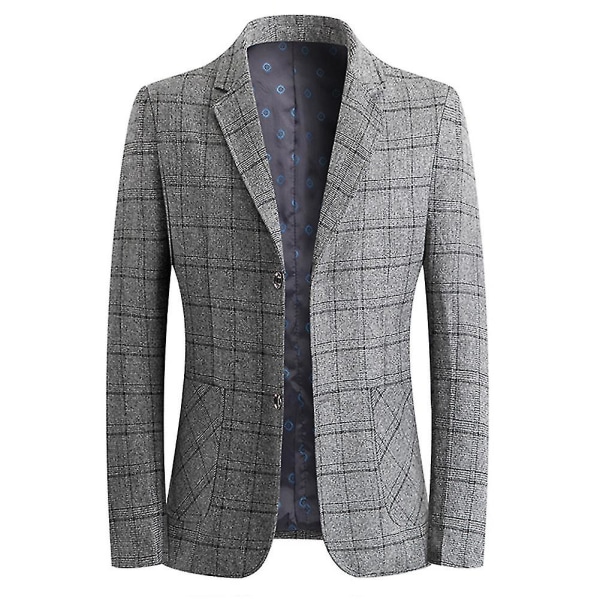 Miesten Slim Fit casual kahdella napilla puvut Takki Plaid Blazer Business takki harmaa XXS