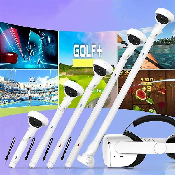 VR Controller Adapter til 2 Håndtagsgreb Forlængelser Lange Arme til Quest 2 VR Golf Tilbehør Hvid