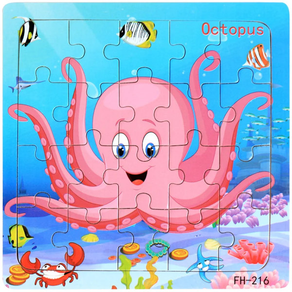 Uusi 20-osainen Montessori 3D-palapeli Sarjakuva Eläin Ajoneuvo Palapeli Puinen Palapeli Peli Varhaiskasvatus Lelut Lapsille Octopus