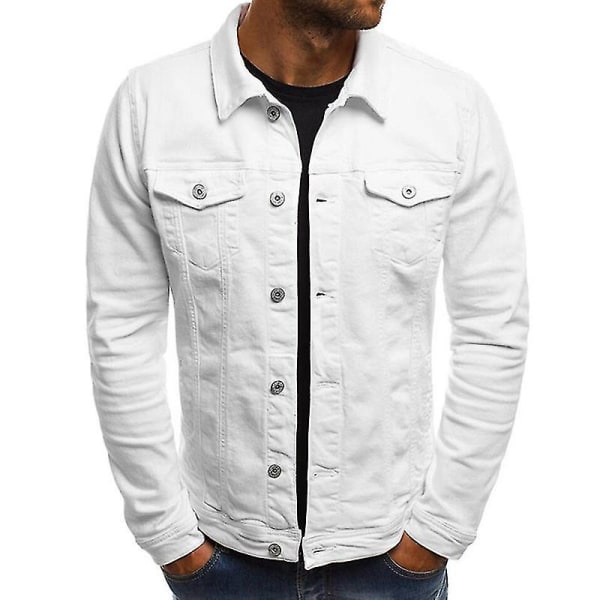 Miesten syksyn talven napillinen yksivärinen vintage-tyylinen denim-takki, paita, päällystakki, laskettava kaulus M