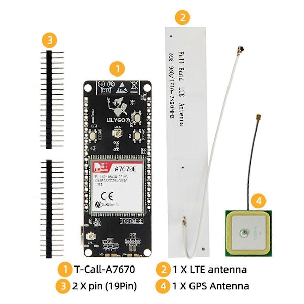 T-Call A7670 4G 2G ESP32 -kehityskortti A7670E LTE GSM -verkko ESP32-WROVER-E WiFi Bluetooth Wi