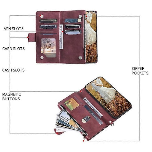 005 Style Kompatibel til Samsung Galaxy A51 4G SM-A515, Rhombus Tekstur Wallet Style PU Læder Telefon Cover Lynlåslomme Stand Fea WineRed