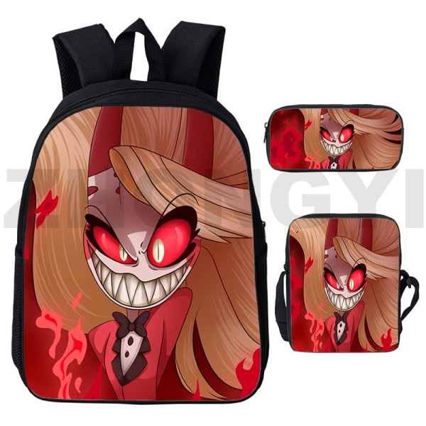 Tegneserie Hazbin Ryggsekk Herre Sports Skolesekk Sett med 3 Hazbin23 3 Pcs Set 12 inch
