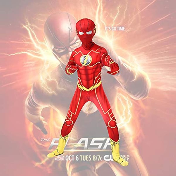 Halloween Justice League Superhero Flash Kids Cosplay Bodysuit Kostymer 140