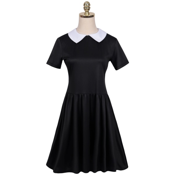 Addams Family cos kostym Halloween Onsdag Addams svart klänning tryckt kjol cosplay kostym Adams short sleeves 140