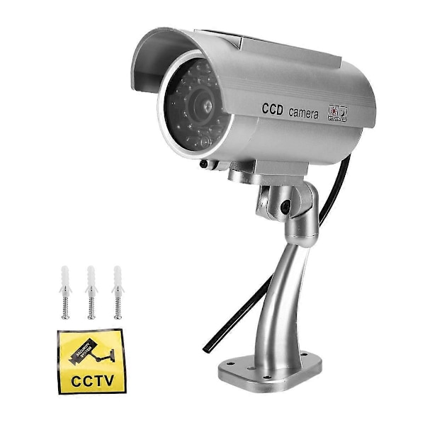 Simuloitu Aurinkokamera Ulkovalvontaan Simuloitu Väärennös Kamera Dummy Cam LED-Valolla Hopea