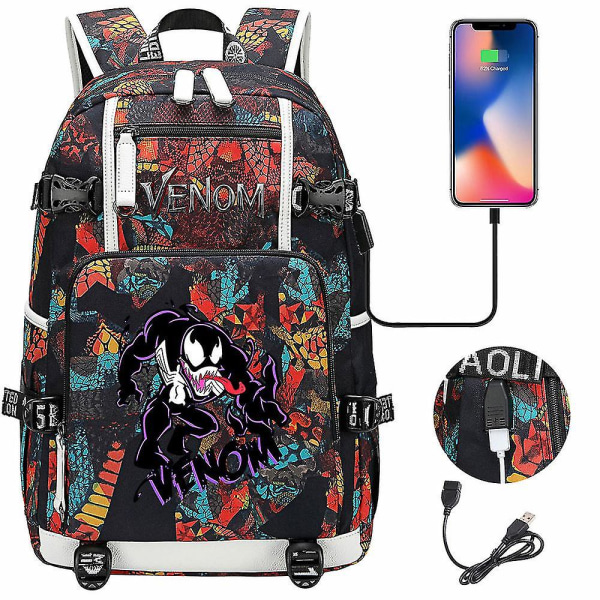 Venom Fashion Printet USB Ungdoms Skoletaske (3-20) Color-3
