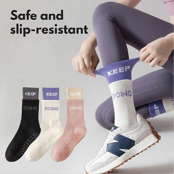 Pilatesstrumpor med grepp - Dubbel mudd, 35-40, Halkfria Pink