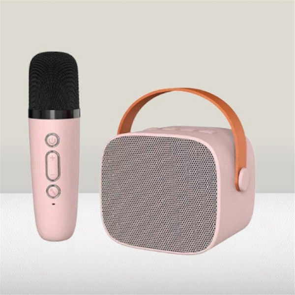 Bluetooth-högtalare med 1 trådlös mikrofon Musikspelare för vuxna och barn Subwoofersystem Rosa