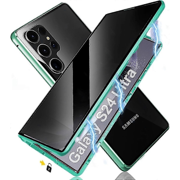 Magnetiskt integritetsskal för Samsung Galaxy S24 Ultra/S24 Plus/S24 med säkerhetslås, magnetiskt dubbelsidigt härdat glasskal, stöder trådlös laddning Green S24 Ultra