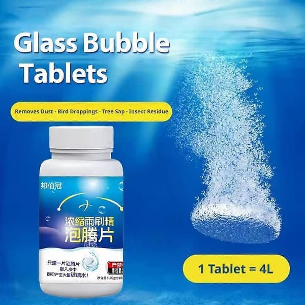 Bilrutevaskertabletter, Solid Rengjøringsmiddel Glassvann Brusende M3O2