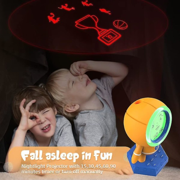 Ghyt-herätyskello lapsille, digitaalinen LCD-kello, koripallon muotoinen, herätyskello, lasten uniharjoituskello projektiolla, yövalo makuuhuoneeseen, herätys