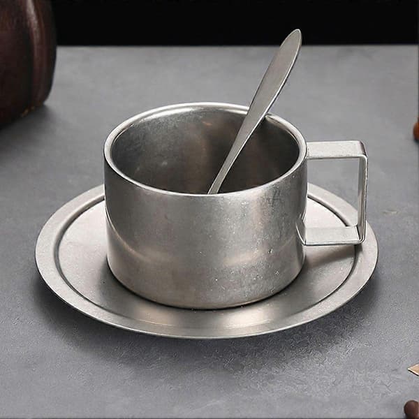 Kaffemuggset i rostfritt stål, diskmaskinssäkert, återanvändbart tekopp för hem/kontor/resor B Retro Style 3pcst 280ml