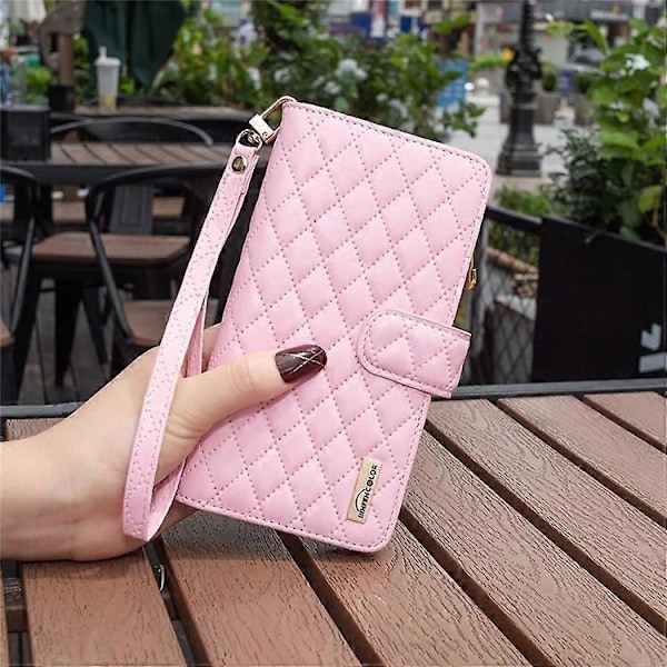 BINFEN COLOR Kompatibel med Samsung Galaxy A32 4G (EU Version) BF Style-15 Rombmönster Präglat Skyddsfodral med Dragkedja P Pink