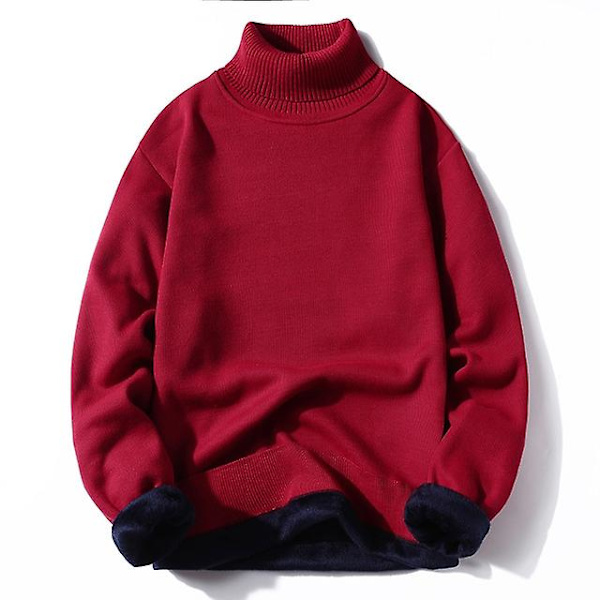 Talvi miesten fleece poolokauluspusero miehet 2022 uusi rento neule paksu poolopaita miesten merkki syksy kashmir O-kaula miesten topit Red turtleneck 2XL (72-81KG)