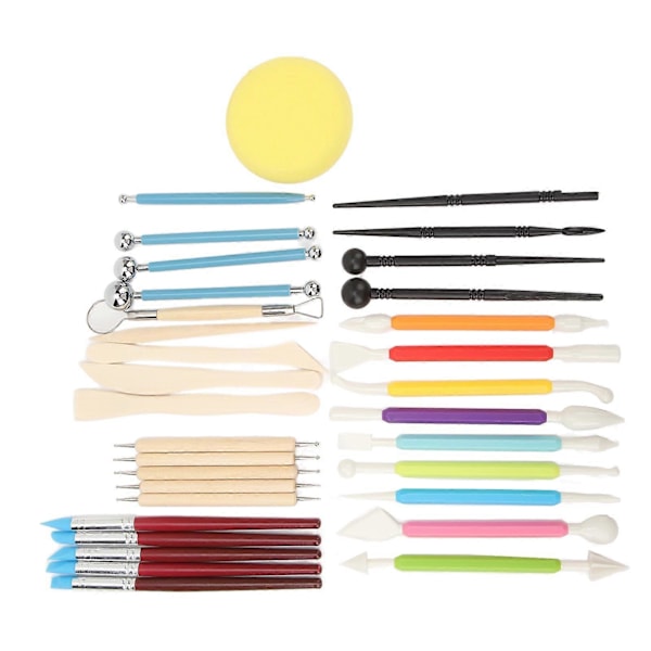 33 st Lerverktyg Kit DIY Polymerlera Verktyg Komplett Verktyg Modellera Skulpteringsverktyg Kit för Konstnärer Snideri Gjutning