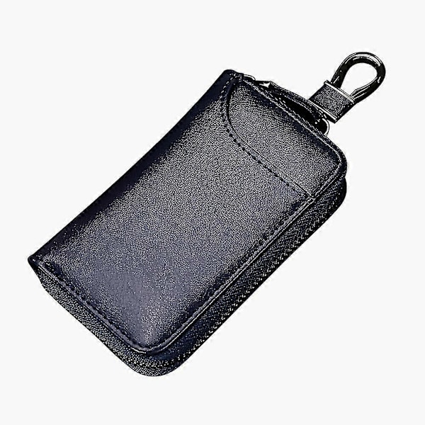 Äkta Läder Nyckelring Hållare Fodral Dragkedja Organizer Bilnyckelfodral