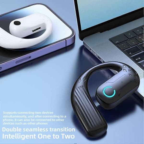 Ørekrog trådløst Bluetooth-headset Støjreducerende stereohovedtelefoner Black