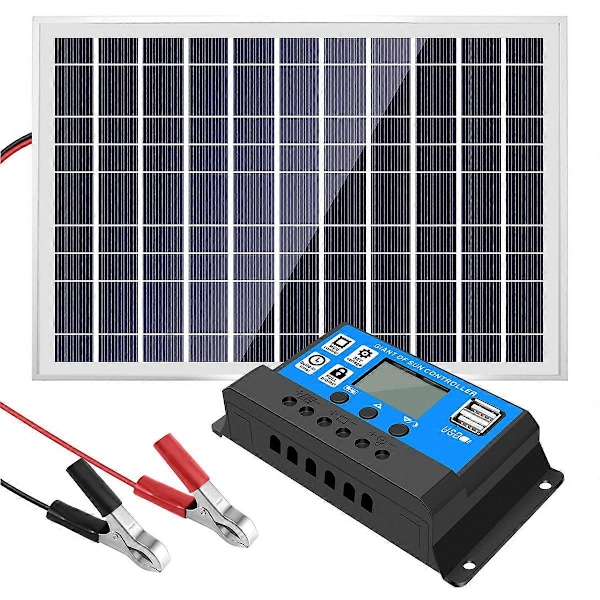 30W 12V Solpanel Batterilader + 40A Controller til RV Bil Båd Hjem Camping