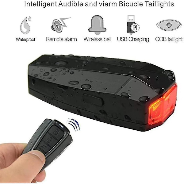 Intelligent Cykel Baglygte Tyverisikringslampe Cykelalarm Baglygte USB Genopladelig Baglygte Y