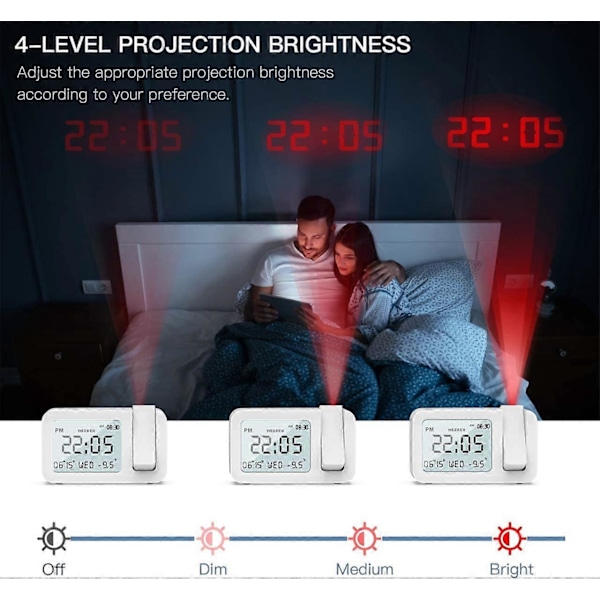 Digital Väckarklocka, Projektionsväckarklocka Digital Väckarklocka Projektionsväckarklocka, 4 Ljusstyrkor, 9 Min Snooze, 2 Larmljud, för Sovrum, Kontor
