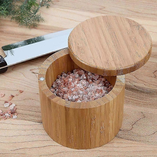 Salt- och pepparbox 100% Organiska Trälådor Vridbart Lock Behållare för Köksförvaring