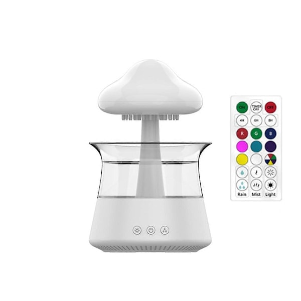 Regnsky Luftfukter Diffuser med Fjernkontroll, Vanndråpe Foss Lampe Sopp Regnlyder Hvit Støy