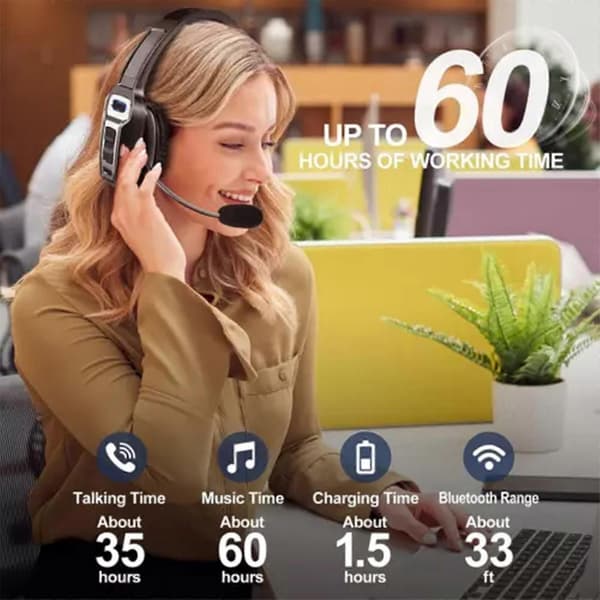 Trucker Bluetooth 5.2 Trådløst Headset m/ Støjreducerende Mikrofon Til Telefoner PC, 50% Tilbud