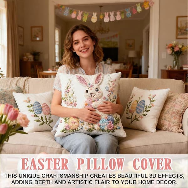 Easter Pillowcase 45x45 cm Rabbit Bunny Egg Decorative Pillows Happy Easter 1