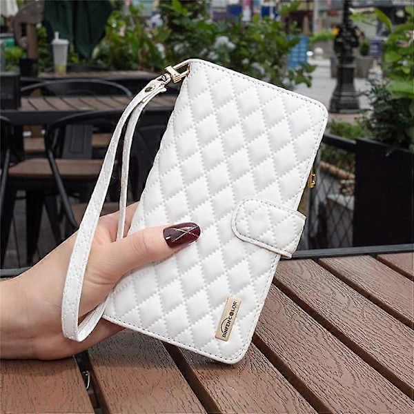BINFEN COLOR Kompatibel med Samsung Galaxy A32 4G (EU Version) BF Style-15 Rombmönster Präglat Skyddsfodral med Dragkedja P White