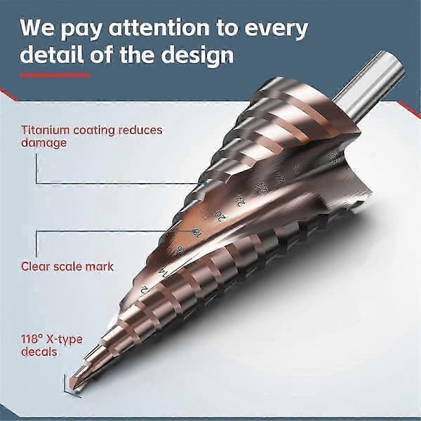 Trinborebitsæt, 3 stk. titanium-trinborebits, metrisk 4 mm til 32 mm borekeglebits til metal, træ, PVC B