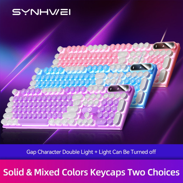 Retro Punk Rund Keycap Gaming Tangentbord Kabelanslutet RGB Bakgrundsbelyst tangentbord USB Bakgrundsbelyst Tangentbord med 104 tangenter white