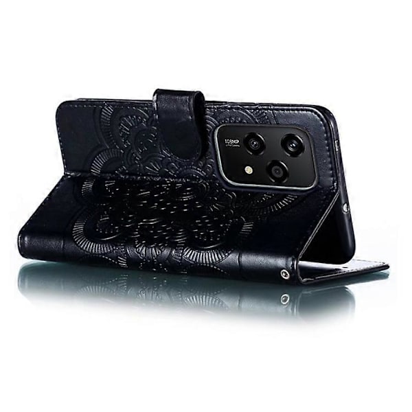 Kompatibelt Skal för Honor 200 Lite PU Läder Mandala Präglad Design Plånboksfodral Black