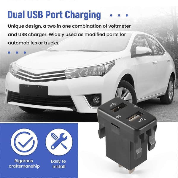 Billaderkontakt Dobbel USB-port Lade Volt Display Adapter Passer for Grønn